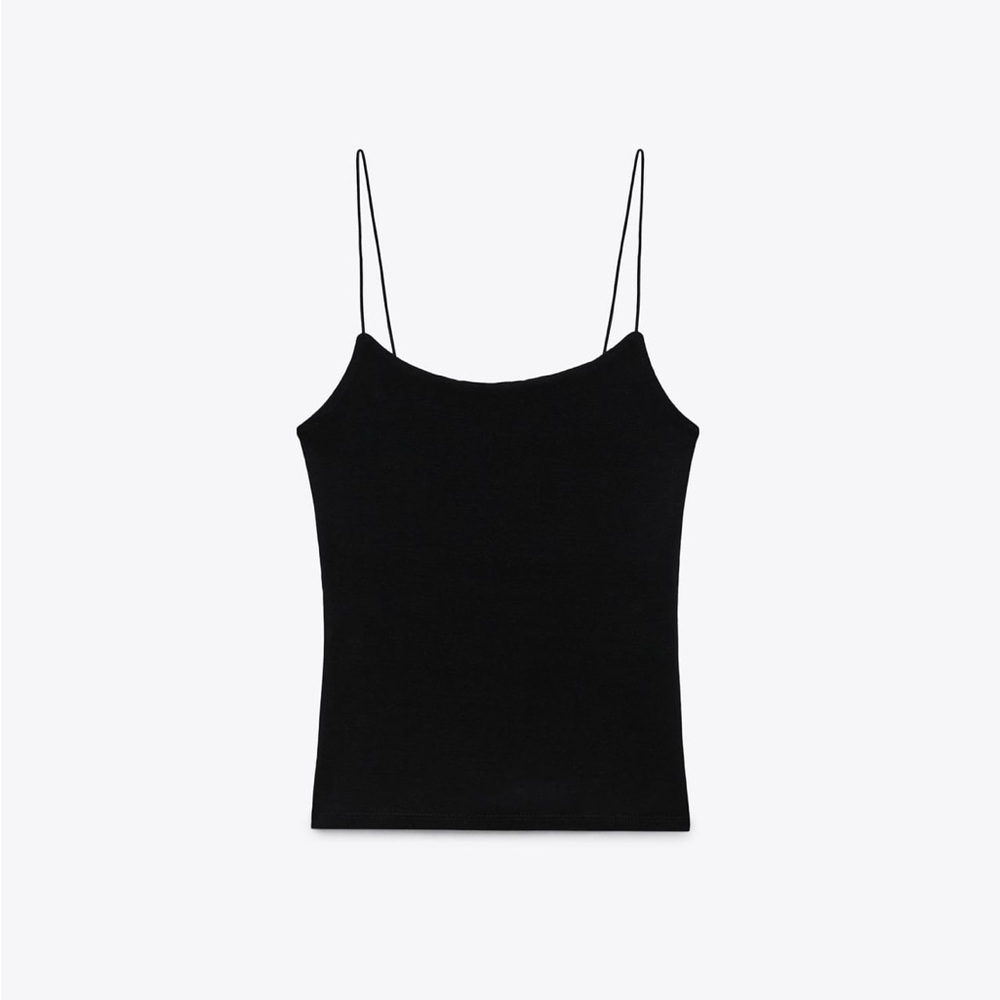 Zara Cotton Spandex Black Spaghetti Strap Top in Medium
